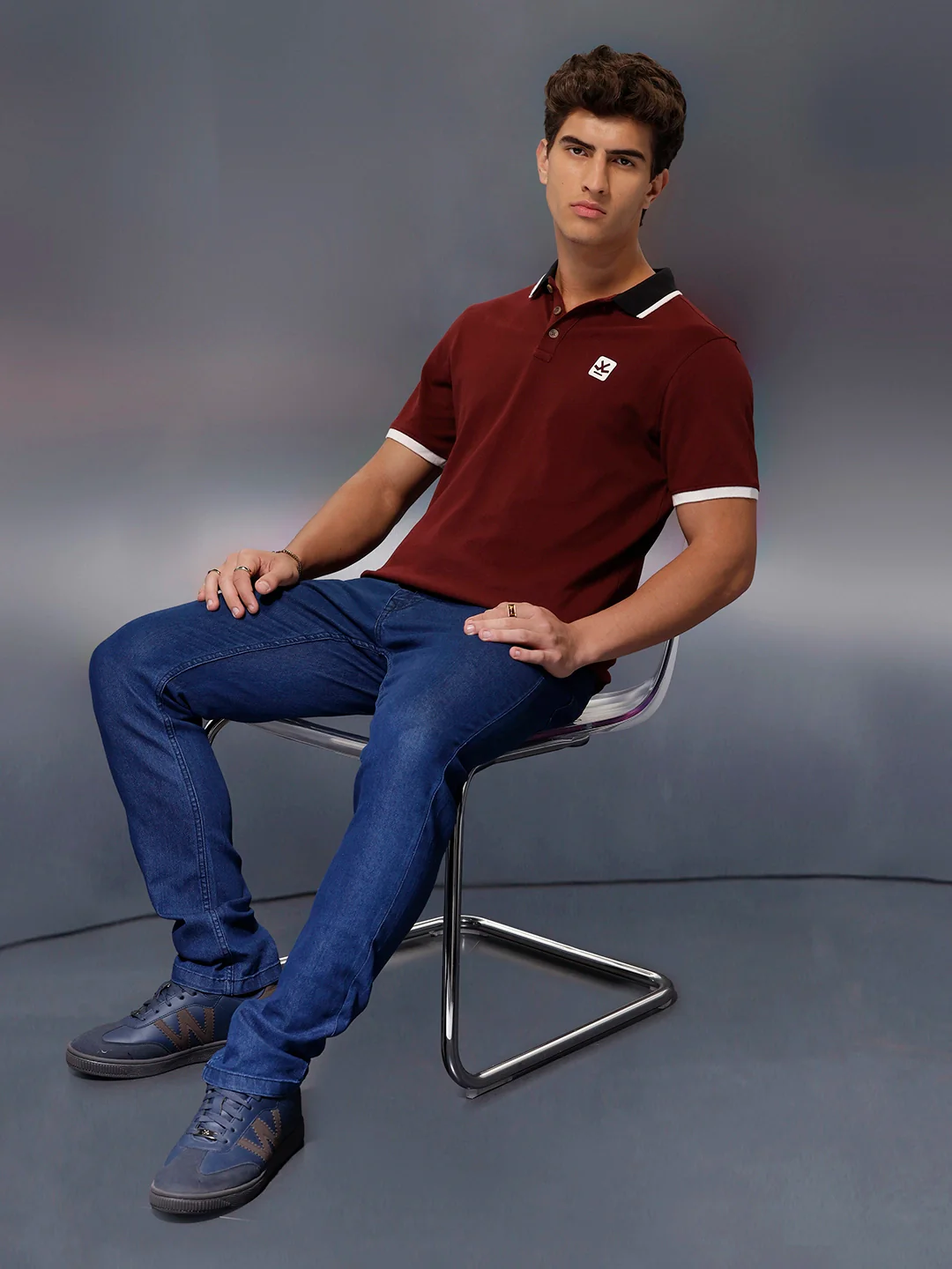 Solid Slim Fit Polo T-Shirt   |  Maroon - Image 2