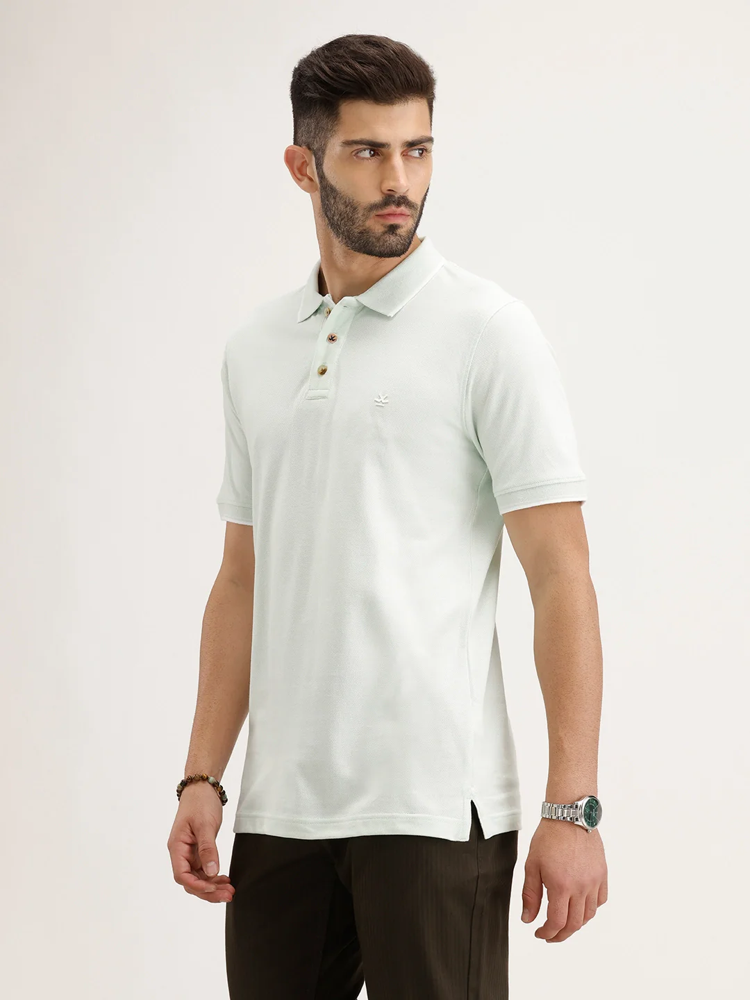 Solid Slim Fit Polo T-Shirt | Light Green - Image 4