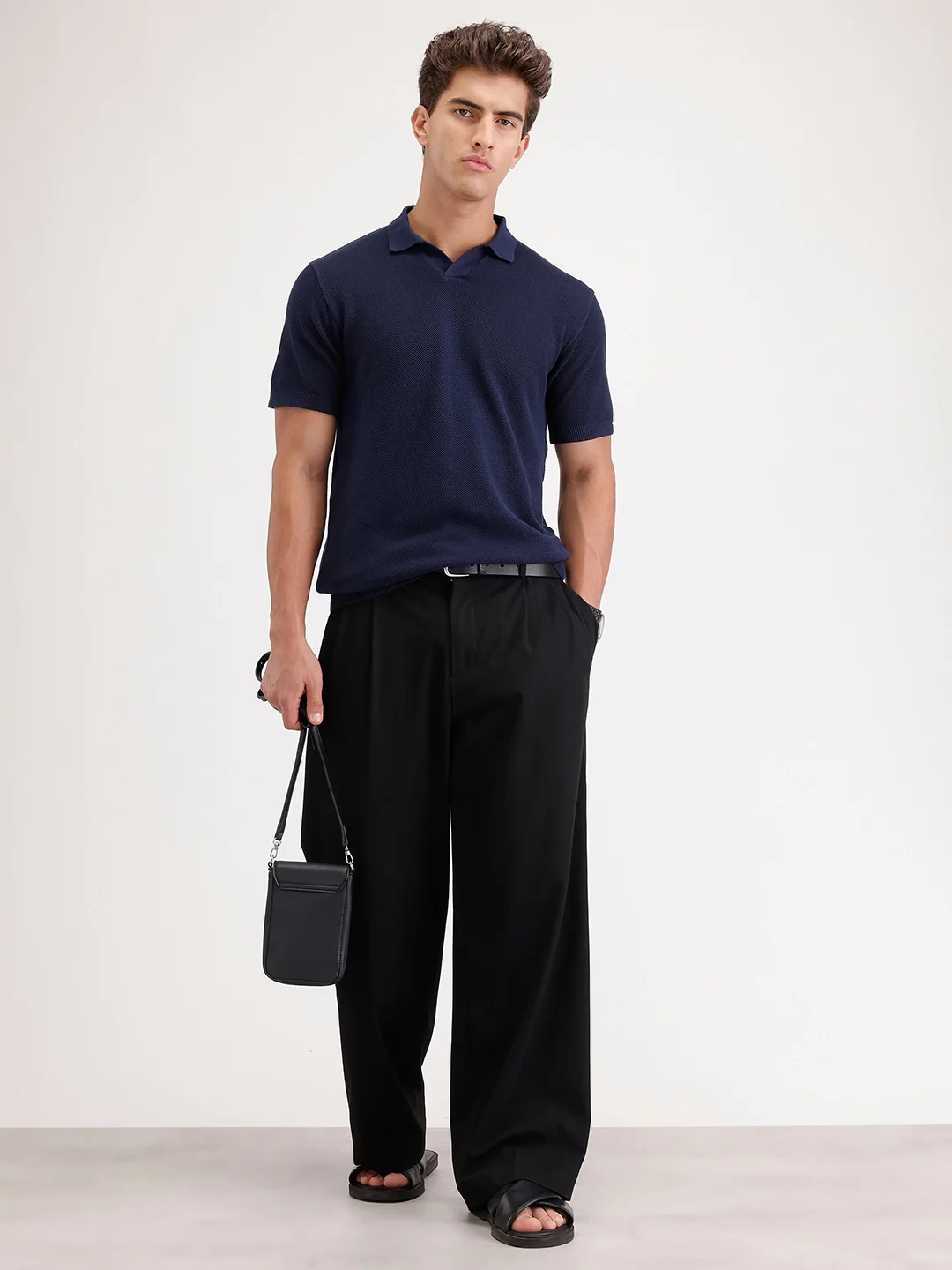 Slim Fit Flat Knit Polo T-Shirt | Navy - Image 2