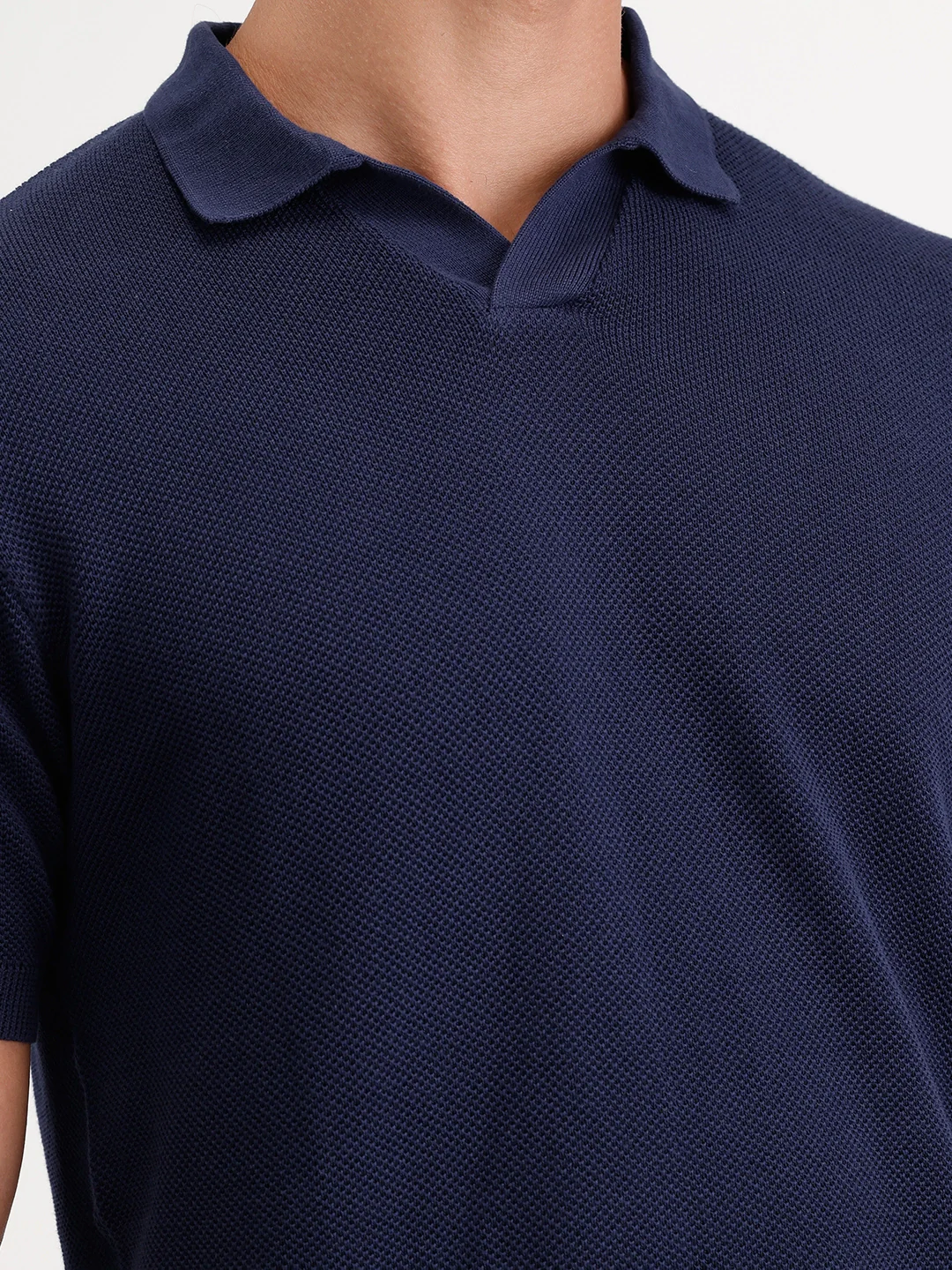Slim Fit Flat Knit Polo T-Shirt | Navy - Image 6