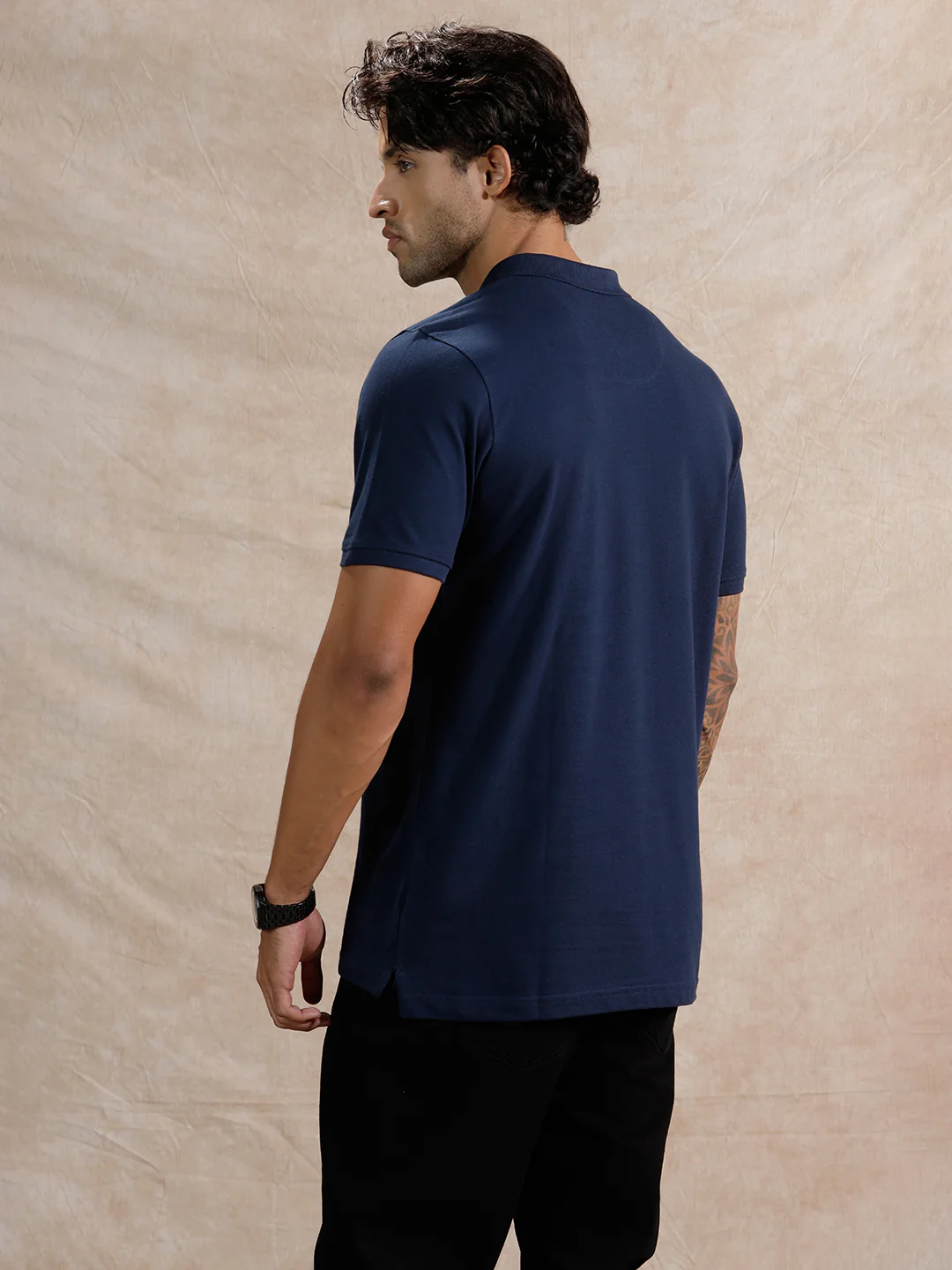 Solid Slim Fit Polo T-Shirt  | Navy Blue - Image 3
