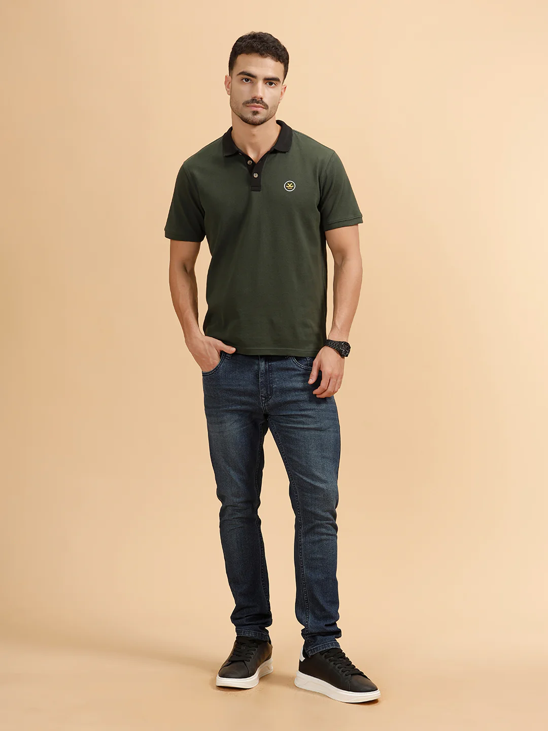 Solid Slim Fit Polo T-Shirt | Olive - Image 2