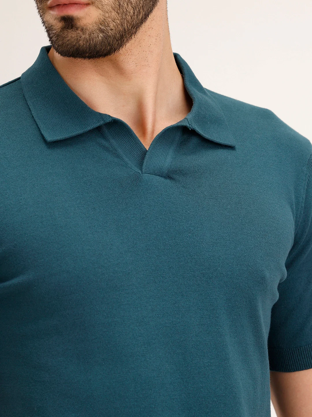 Slim Fit Flat Knit Polo T-Shirt | Teal - Image 5