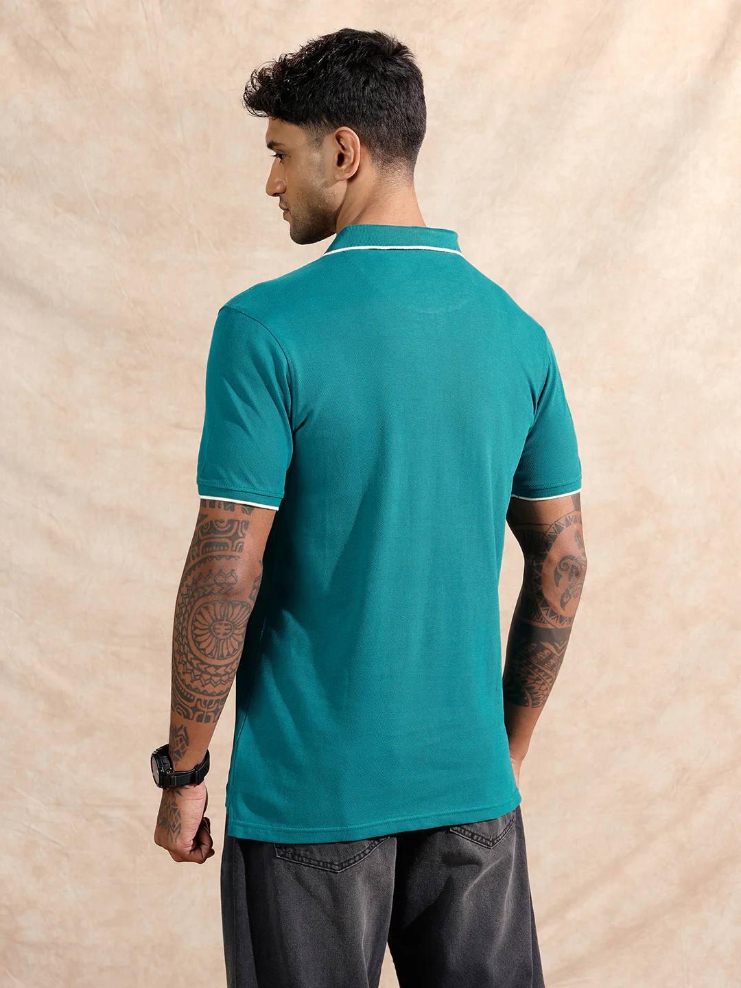 Solid Slim Fit Polo T-Shirt | Teal - Image 3