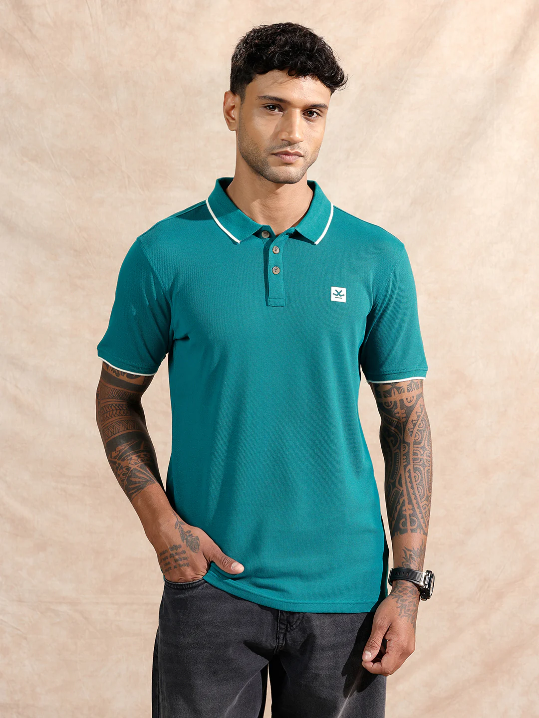 Solid Slim Fit Polo T-Shirt | Teal - Image 4