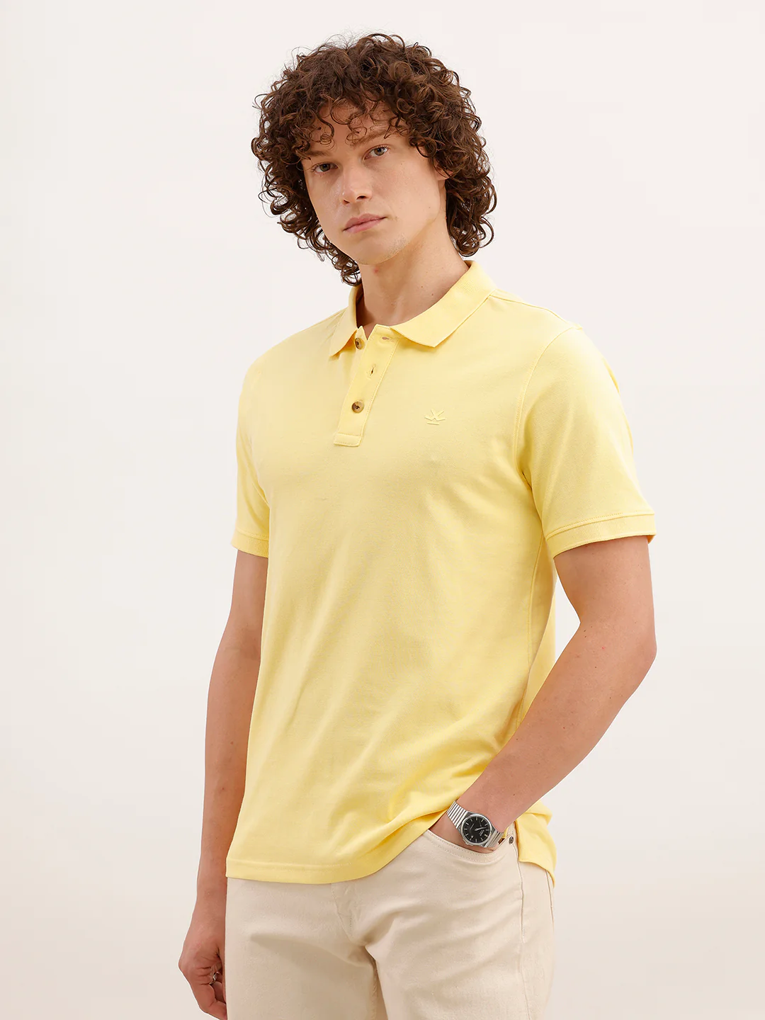 Solid Slim Fit Polo T-Shirt | Yellow - Image 4