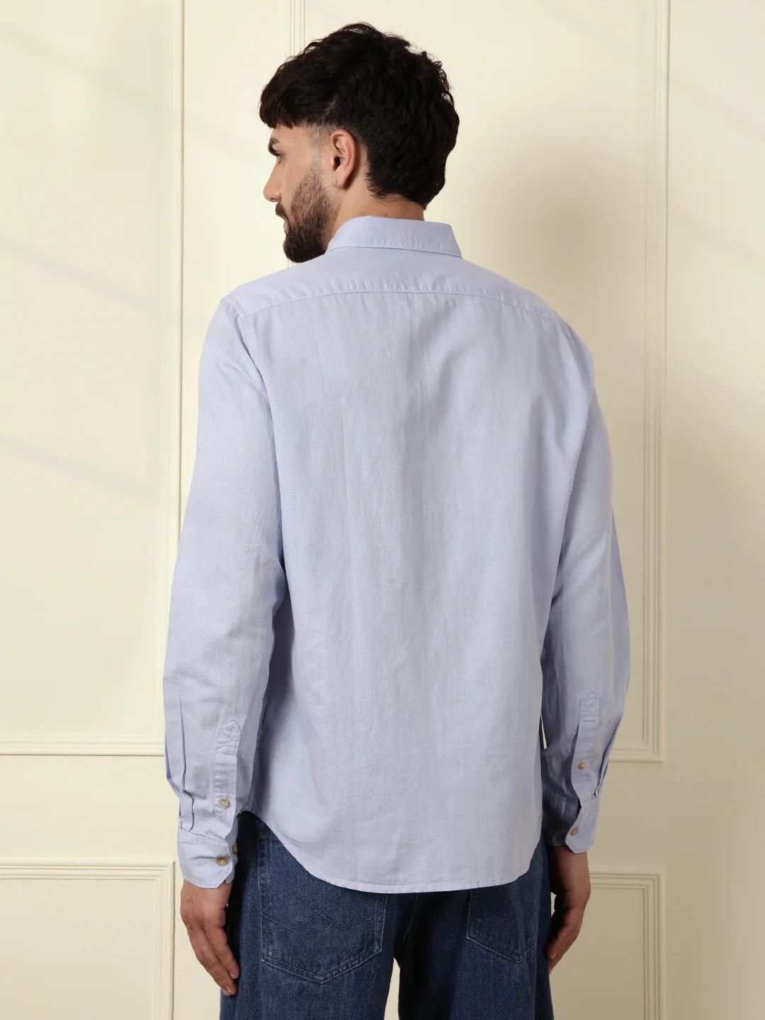 Solid Linen Blend Shirt | Blue - Image 4