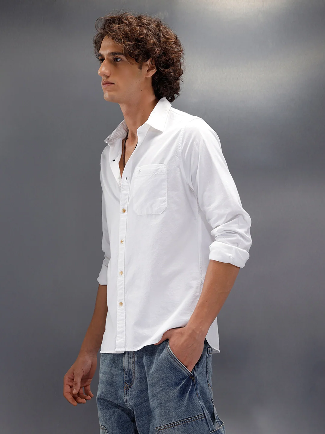 Solid Regualr Fit Shirt With Branding | White - Image 4
