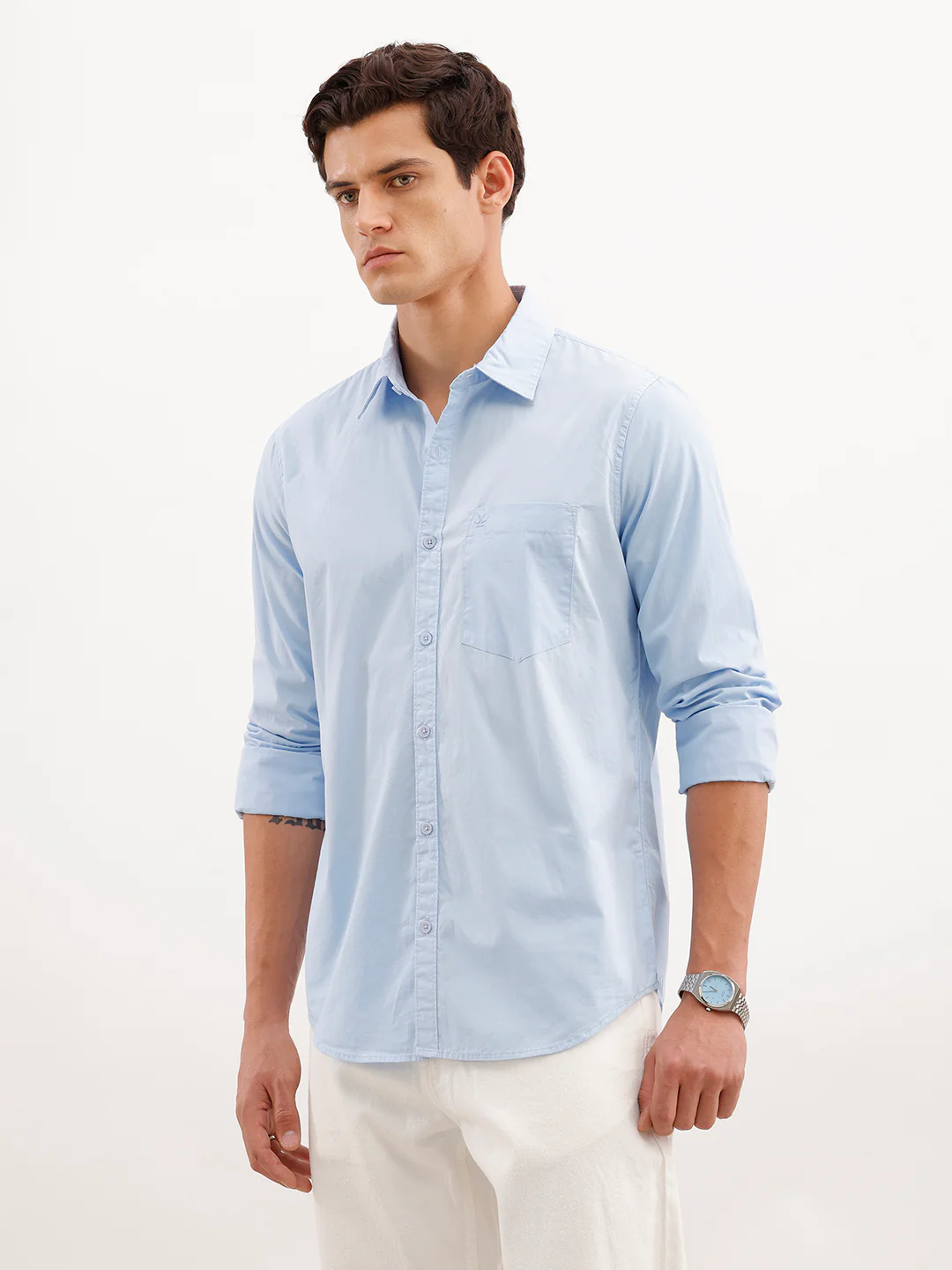 Solid Slim Fit Shirt  | Light Blue - Image 4