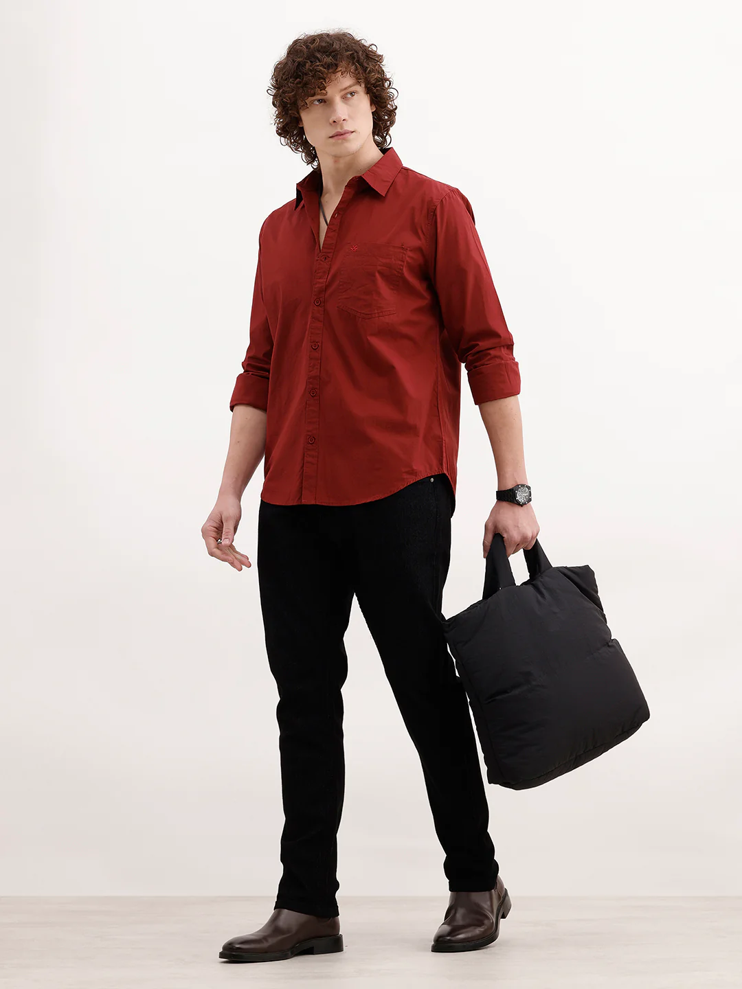 Solid Slim Fit Shirt | Maroon - Image 2