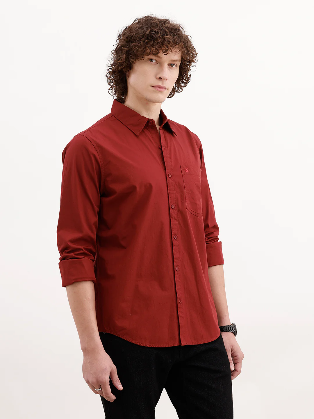 Solid Slim Fit Shirt | Maroon - Image 4