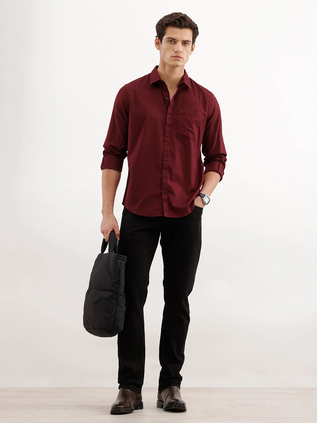 Solid Slim Fit Shirt  | Maroon - Image 2
