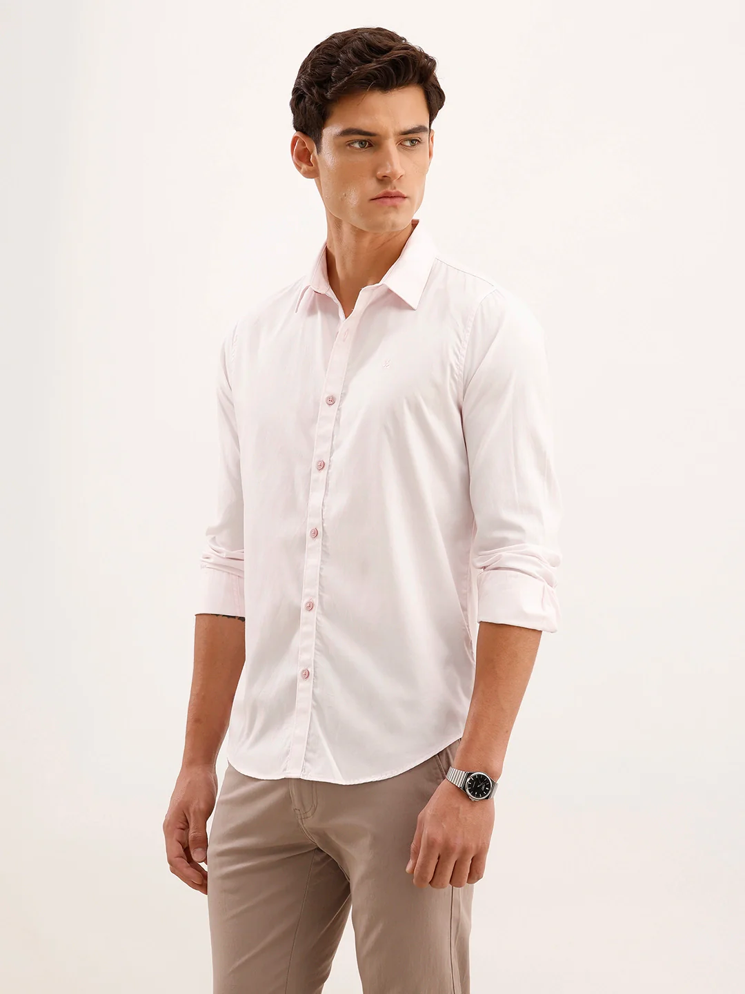 Solid Slim Fit Shirt | Pink - Image 4