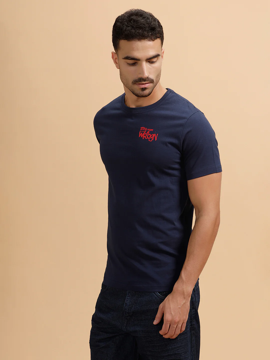 Solid Slim Fit T-Shirt  | Navy Blue - Image 4