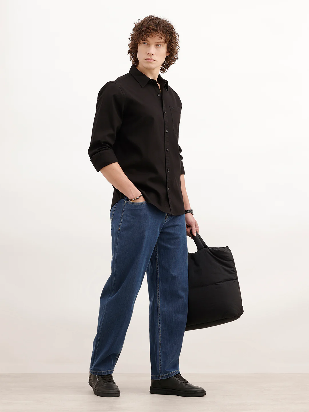Solid Slim Fit Textured Shirt | Black - Image 2