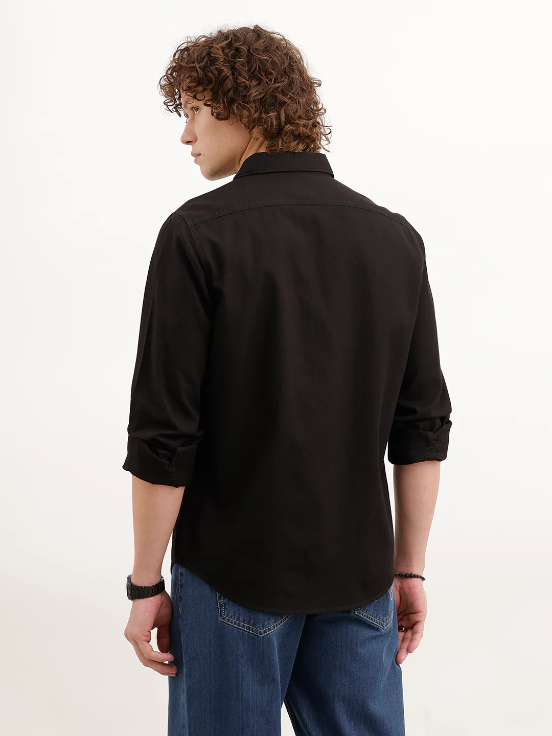 Solid Slim Fit Textured Shirt | Black - Image 3