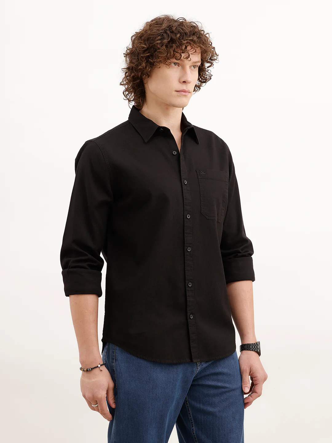 Solid Slim Fit Textured Shirt | Black - Image 4