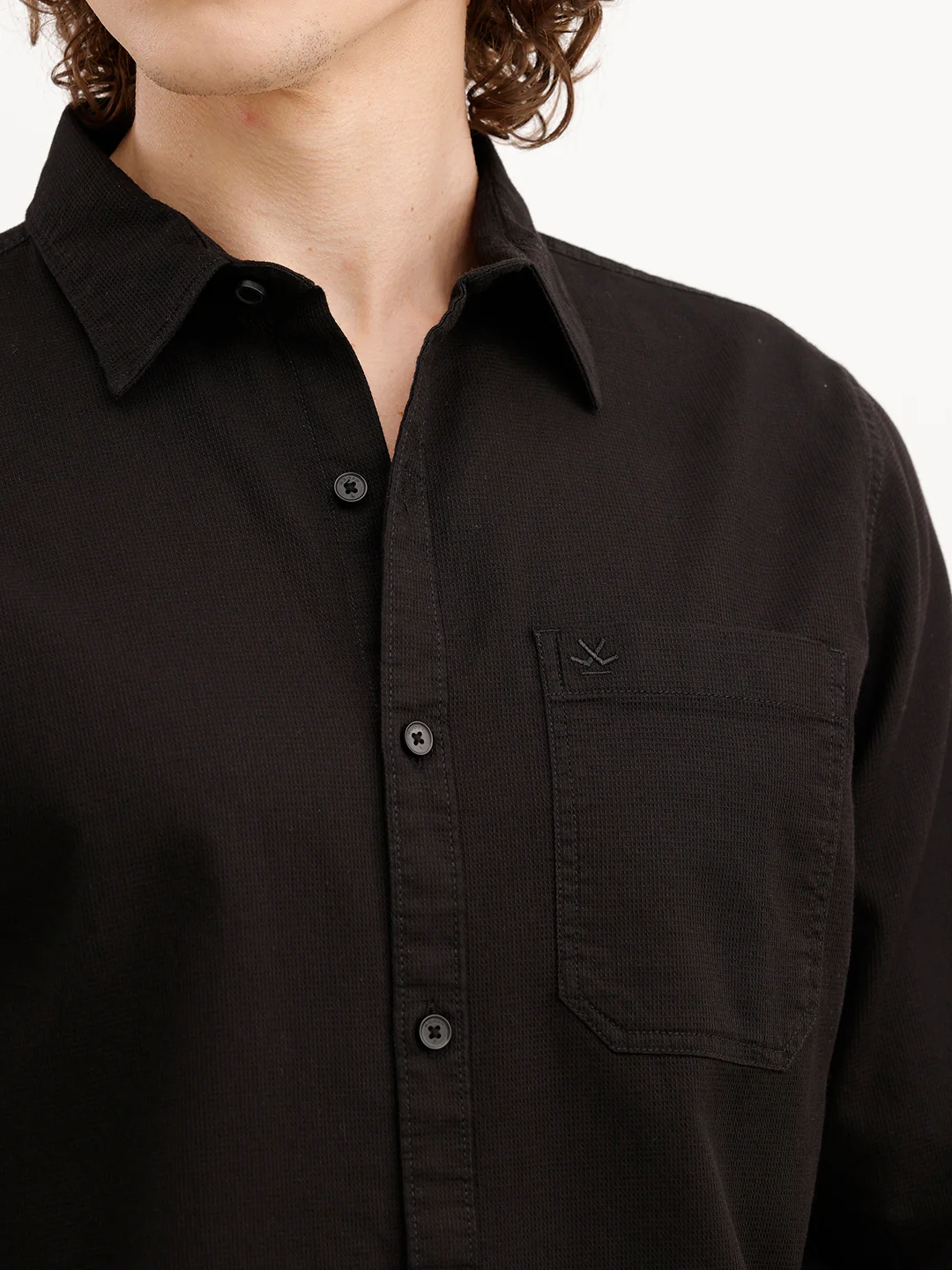 Solid Slim Fit Textured Shirt | Black - Image 5