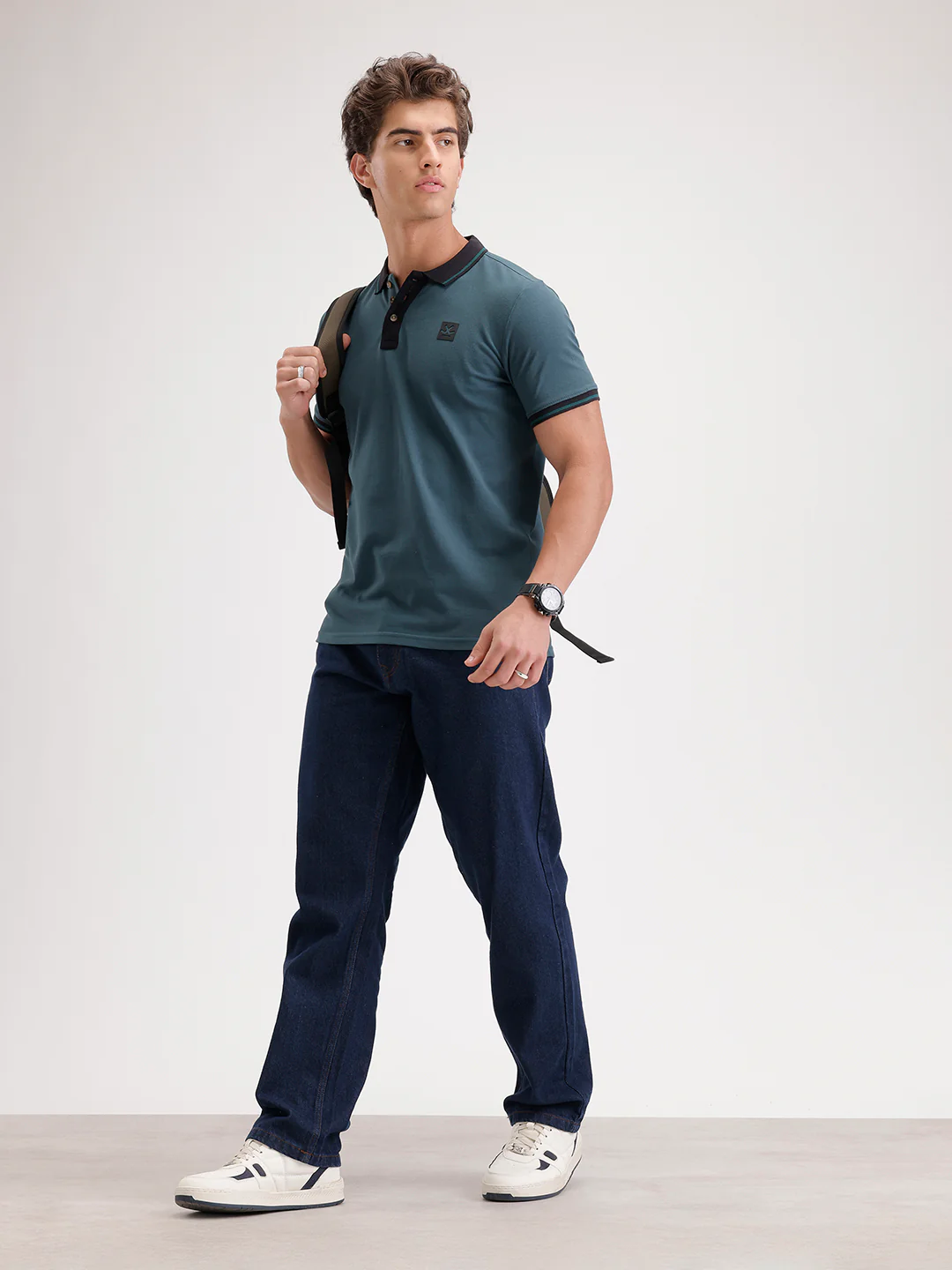 Solid Slim Fit Tipping Collar Polo T-Shirt  | Dark Green - Image 2