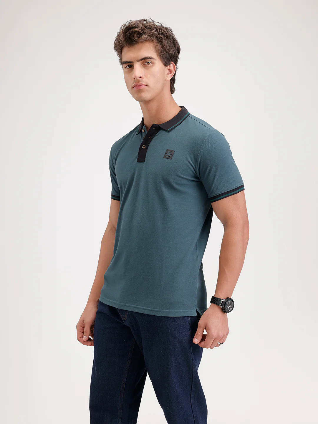 Solid Slim Fit Tipping Collar Polo T-Shirt  | Dark Green - Image 4