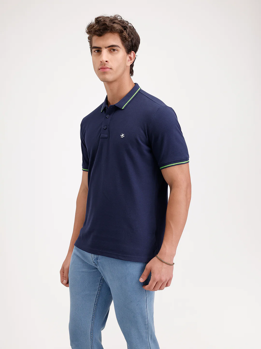 Solid Slim Fit Tipping Collar Polo T-Shirt  | Navy Blue - Image 4