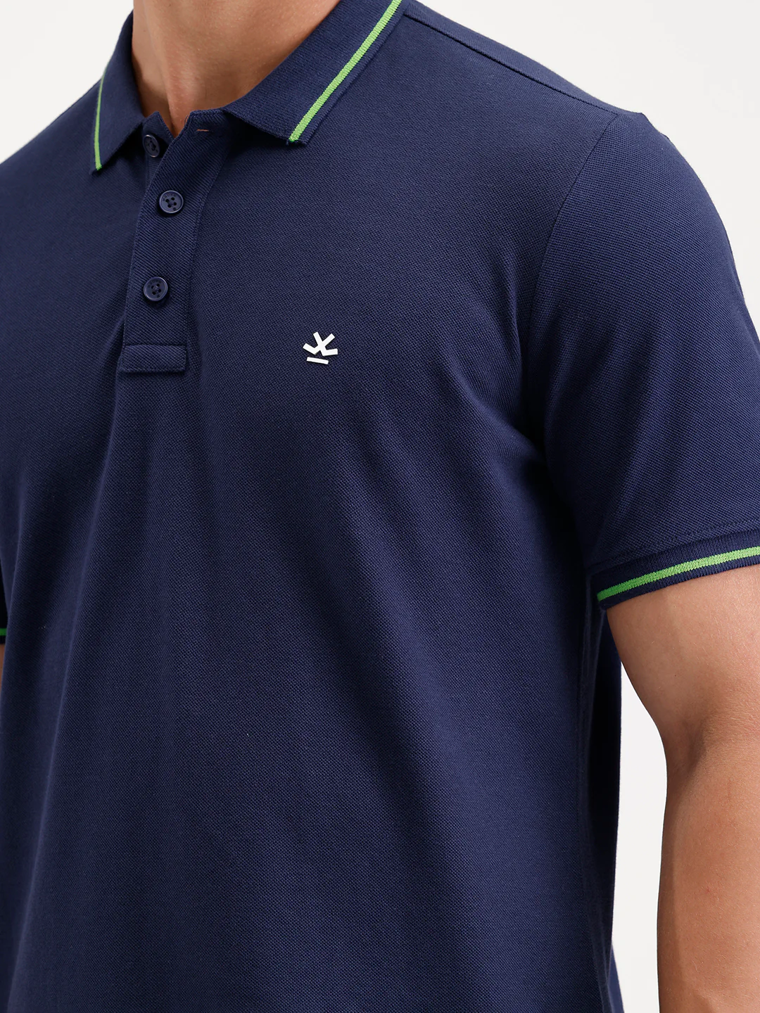 Solid Slim Fit Tipping Collar Polo T-Shirt  | Navy Blue - Image 5