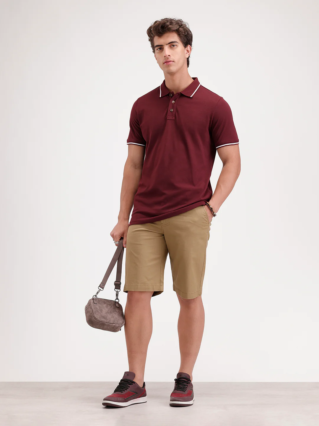 Solid Slim Fit Tipping collar Polo T-Shirt  | Wine - Image 2