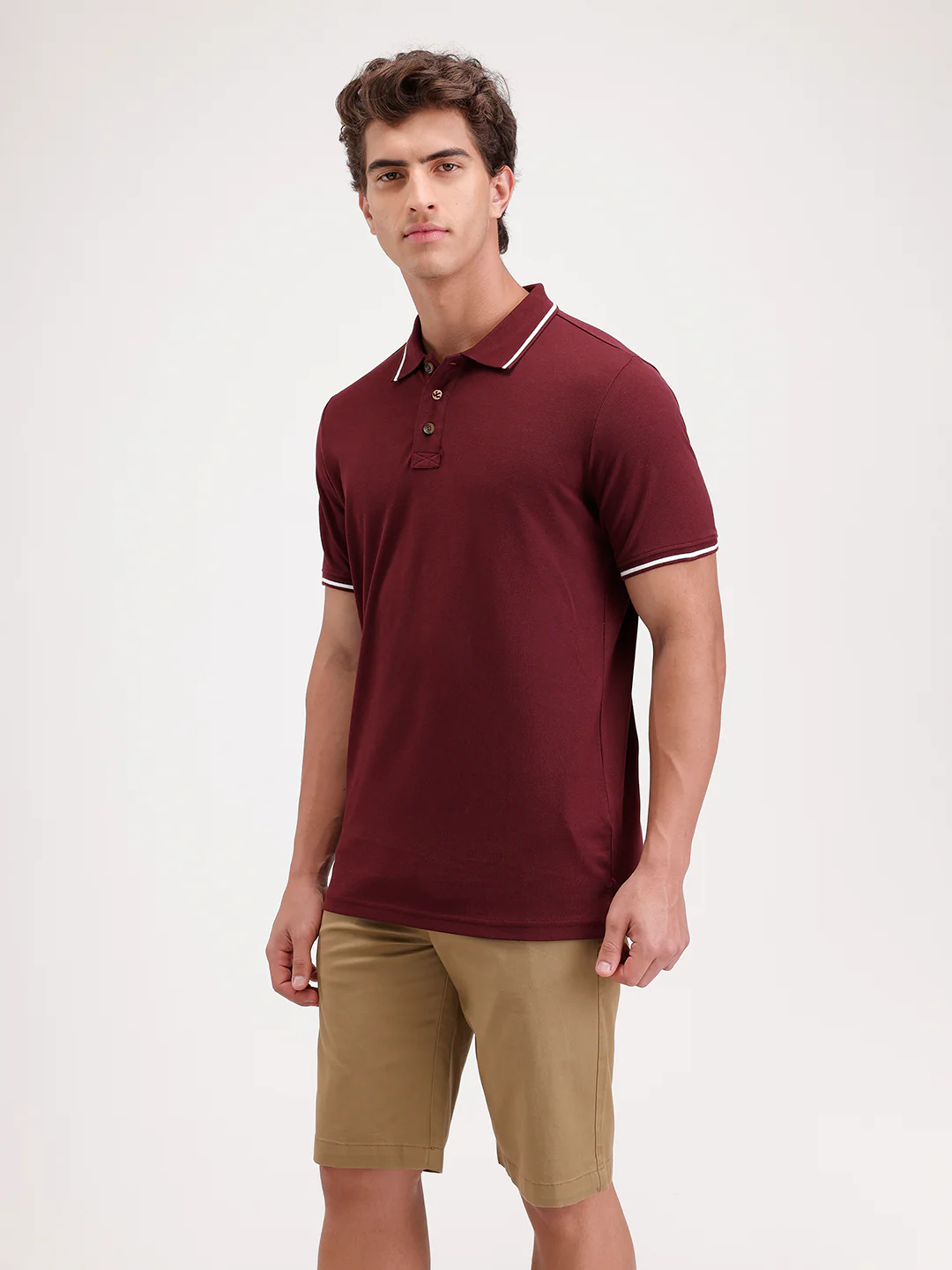 Solid Slim Fit Tipping collar Polo T-Shirt  | Wine - Image 4