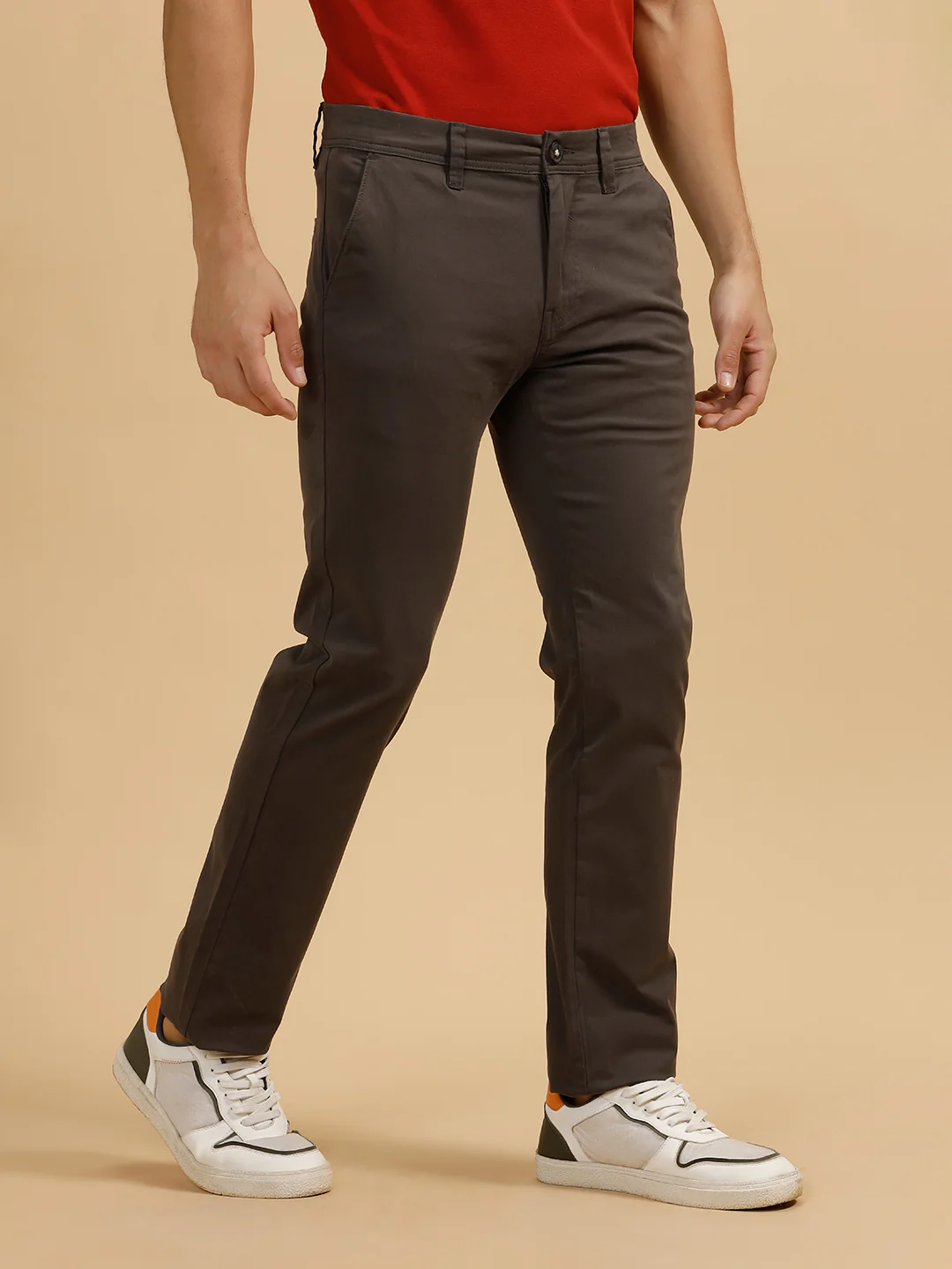 Solid Slim Fit Trouser | Brown - Image 4