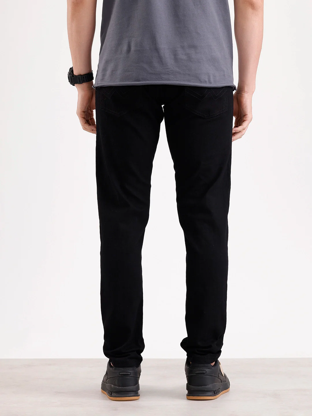 Solid Slim Tapered Denim Jeans  | Black - Image 3