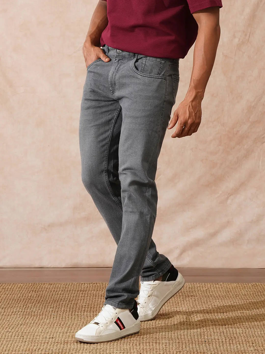 Solid Slim Tapered Jeans | Grey - Image 4