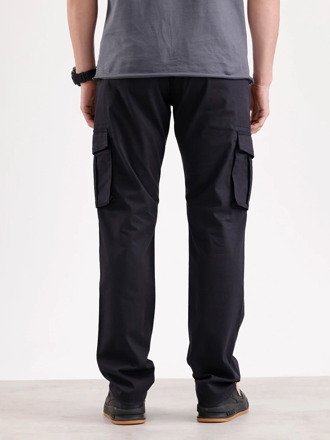 Solid Straight Fit Cargo  | Black - Image 3