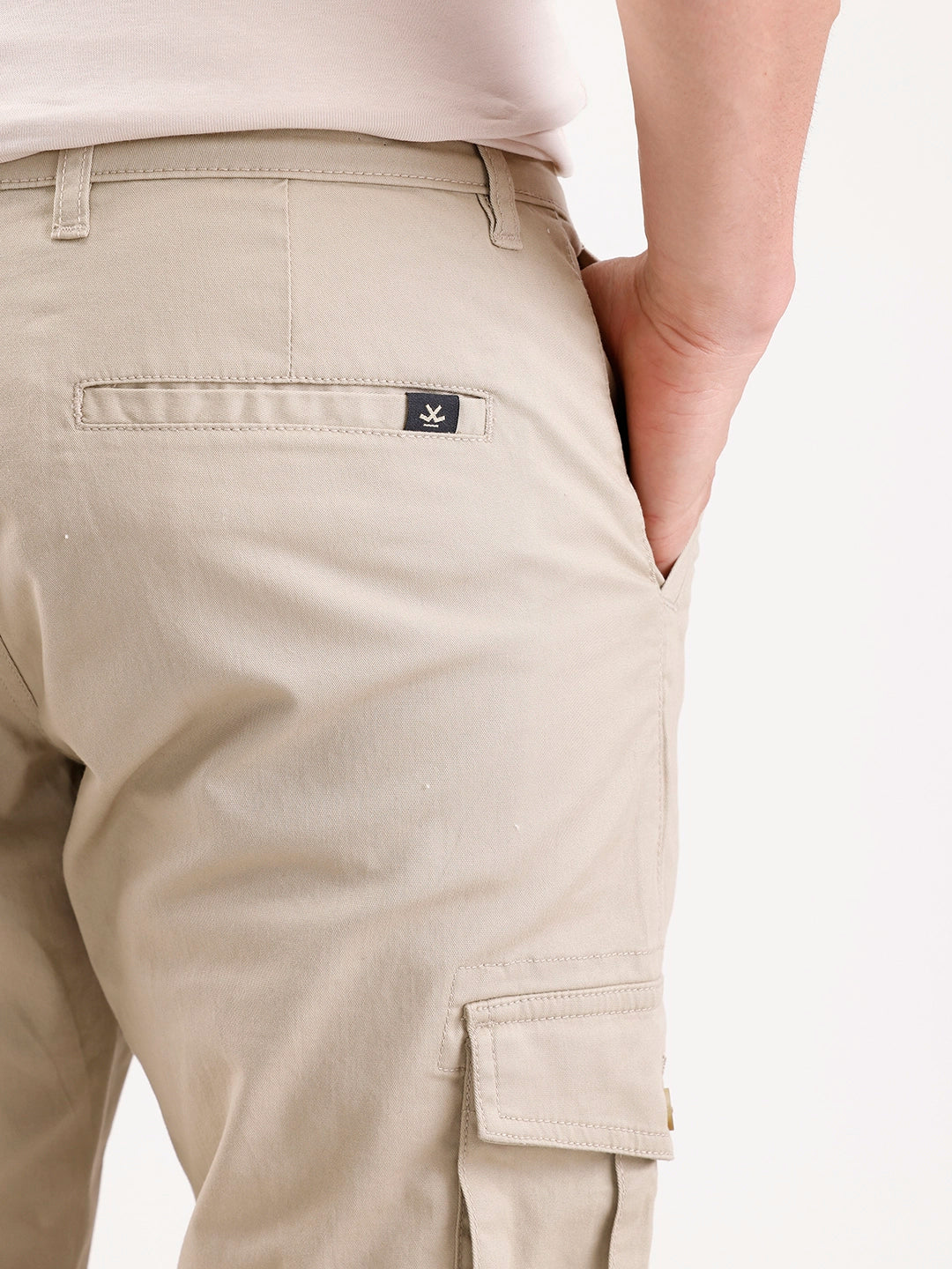 Solid Straight Fit Cargo Trouser   |  Beige - Image 5