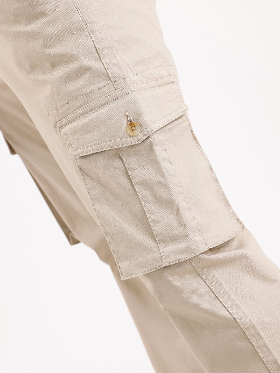 Solid Straight Fit Cargo Trouser   |  Beige - Image 6