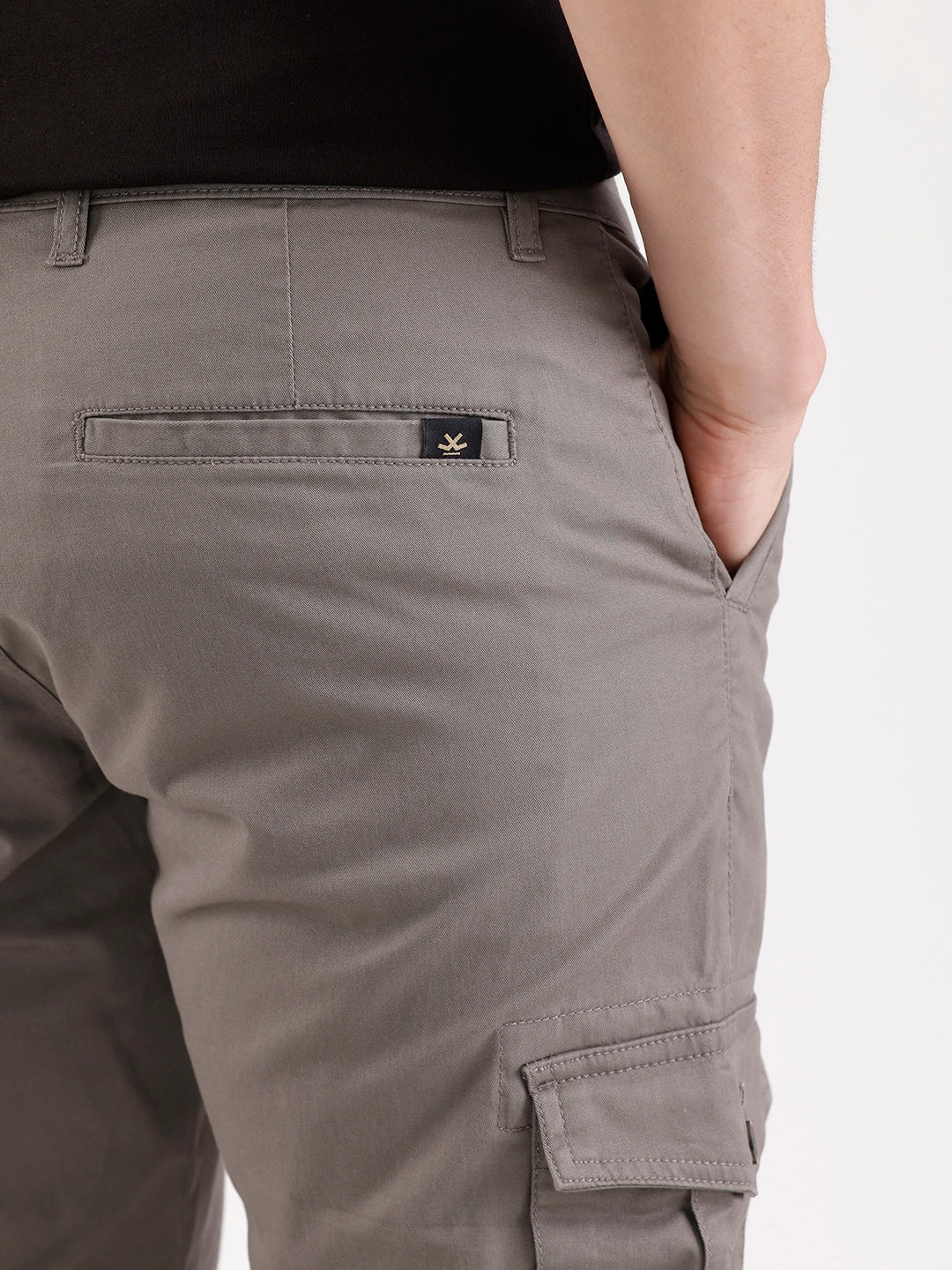 Solid Straight Fit Cargo Trouser   |  Grey - Image 5
