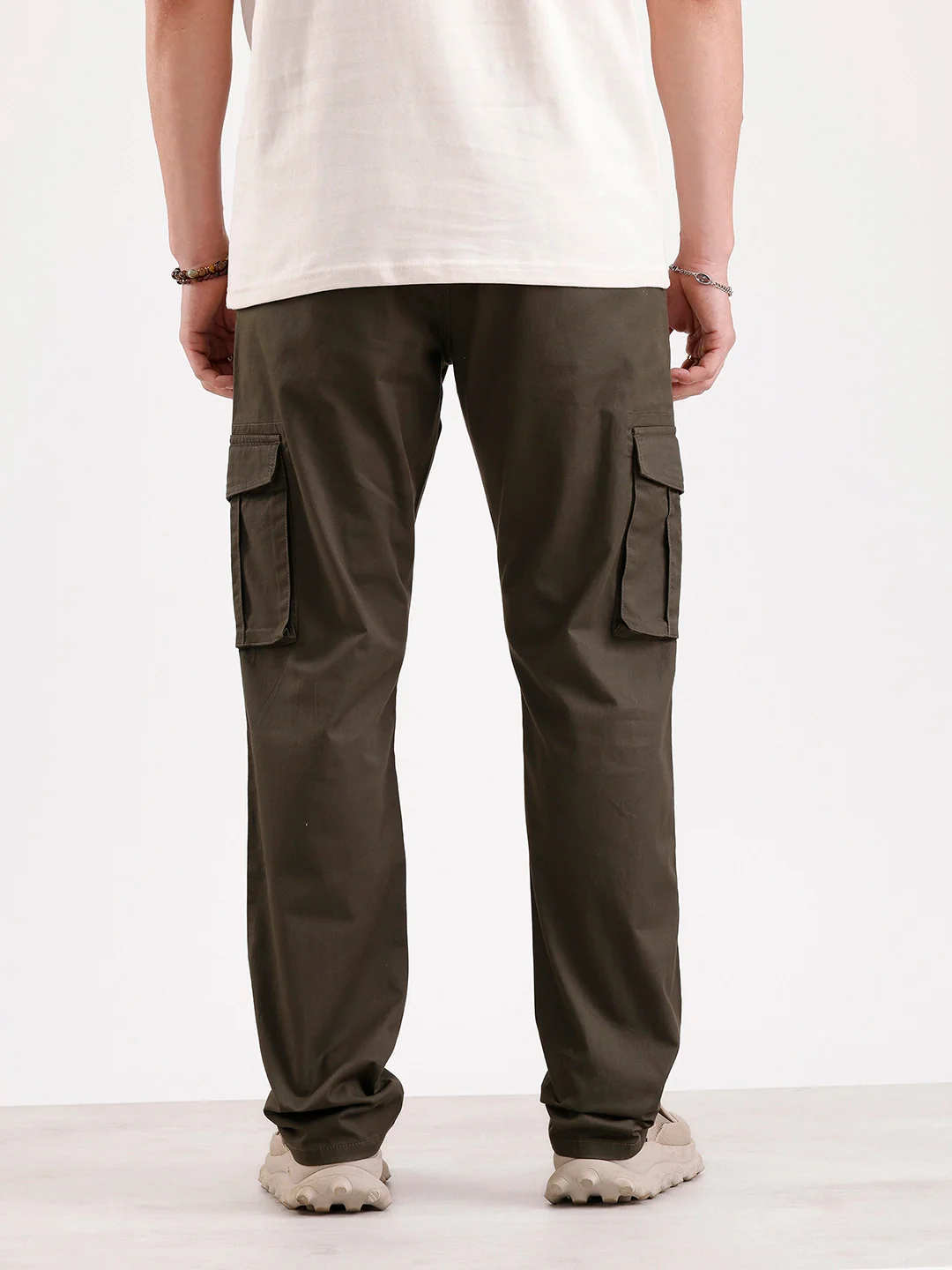 Solid Straight Fit Cargo Trouser   |  Olive - Image 3