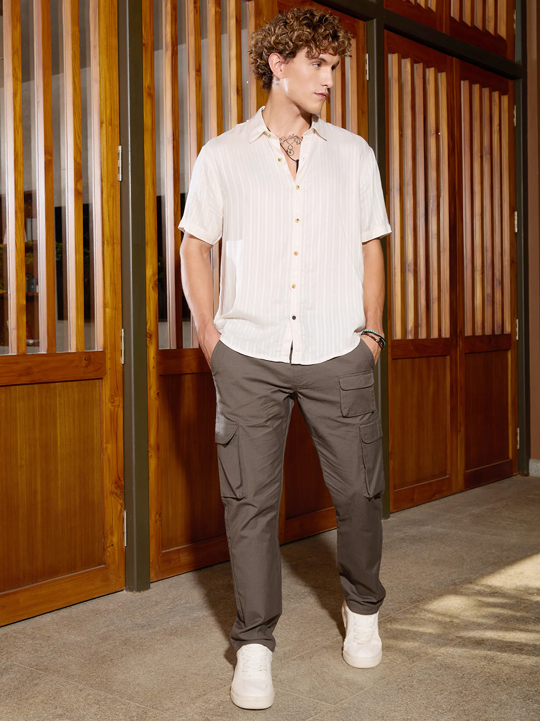 Solid Straight Fit Cargo Trouser | Olive - Image 2
