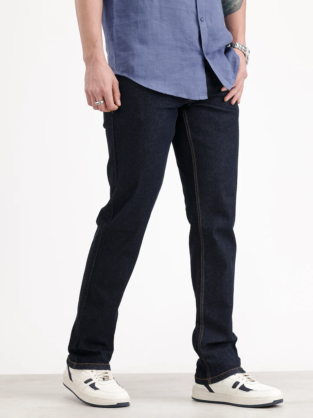 Solid Straight Fit Denim Jeans | Dark Blue - Image 4