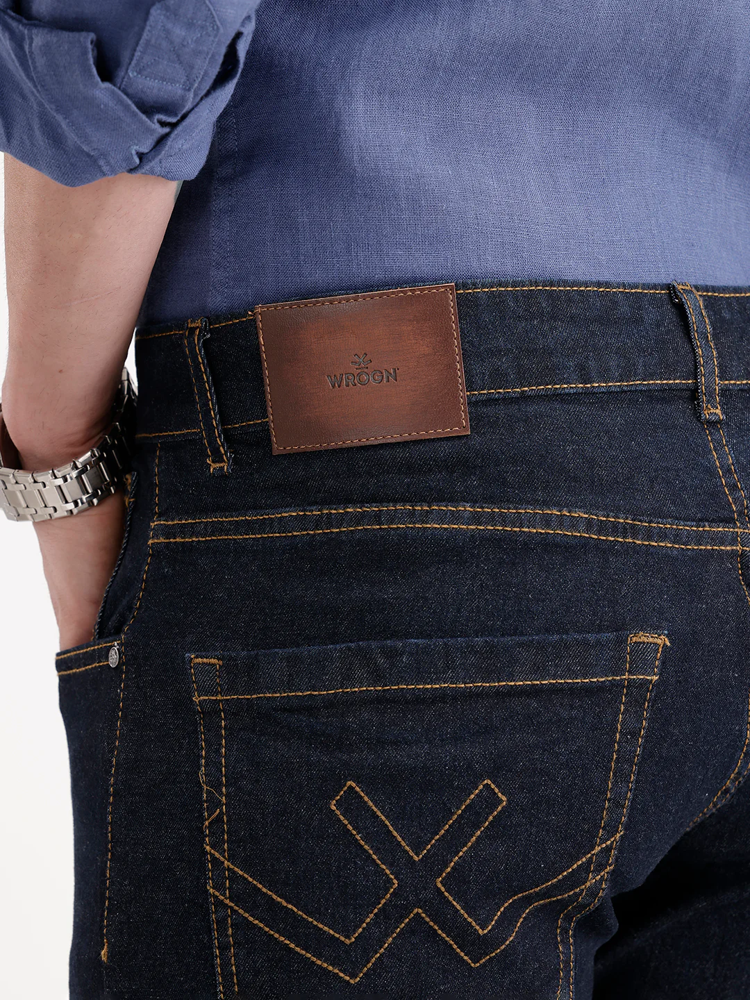 Solid Straight Fit Denim Jeans | Dark Blue - Image 6