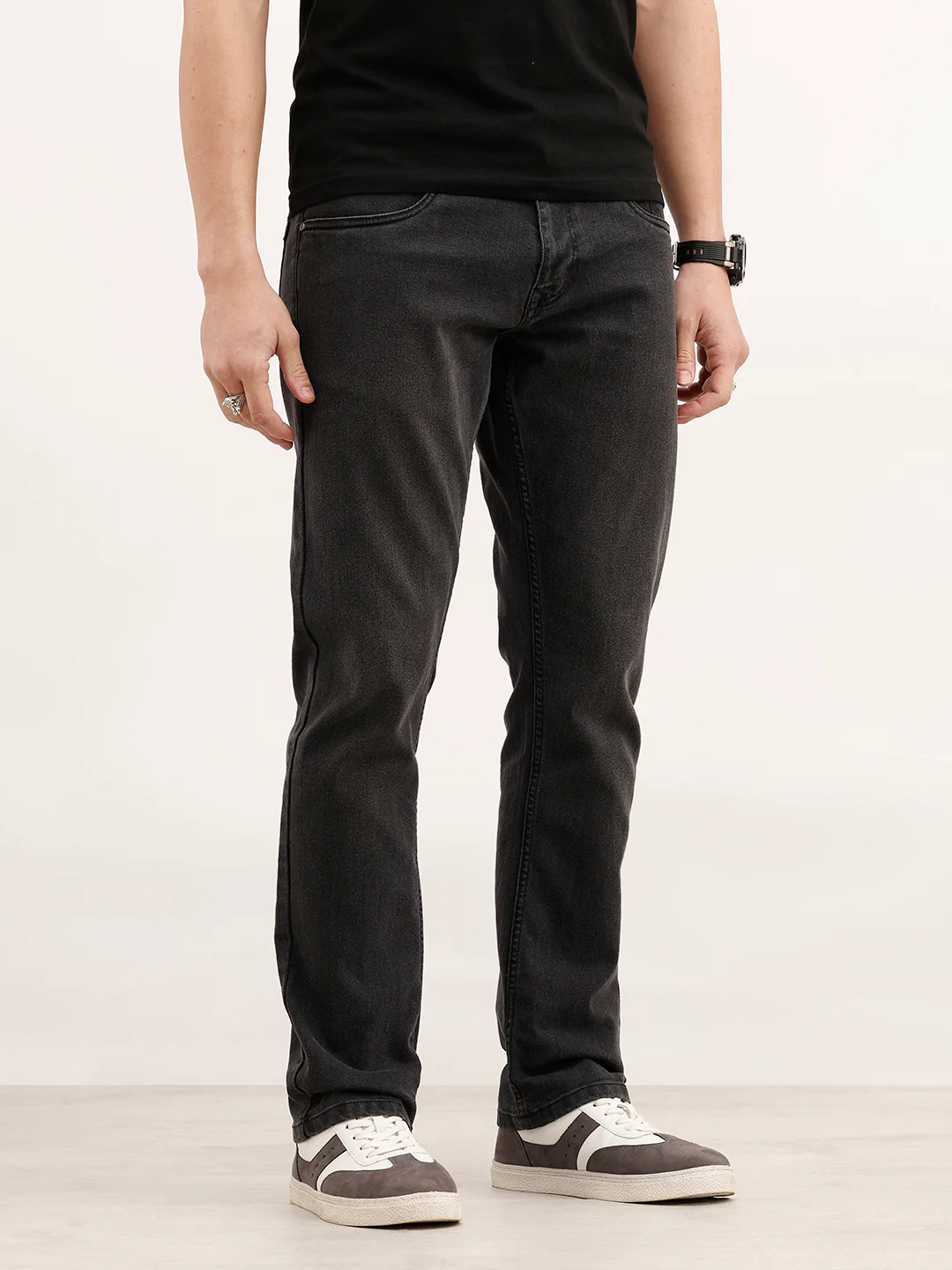 Solid Straight Fit Denim Jeans | Dark Grey - Image 4