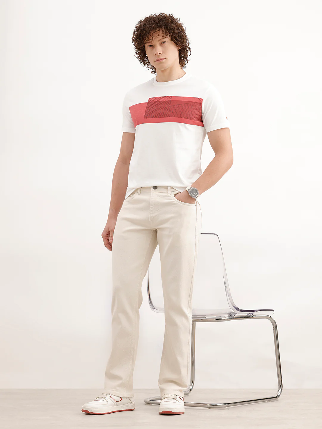 Solid Straight Fit Denim Jeans | Ecru - Image 2