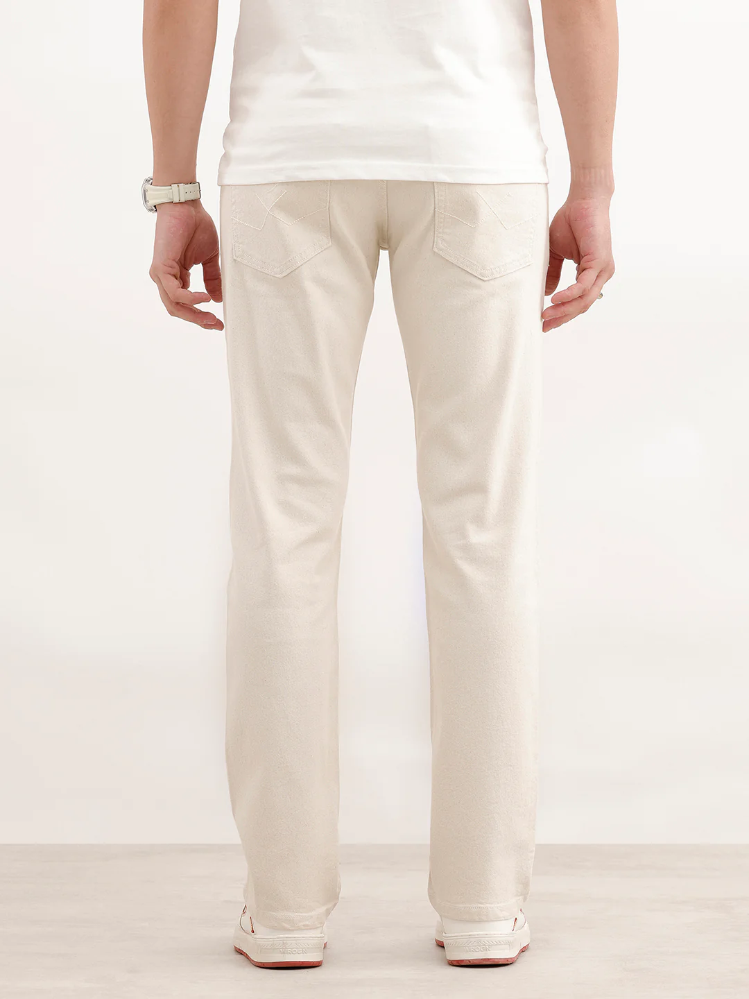 Solid Straight Fit Denim Jeans | Ecru - Image 3
