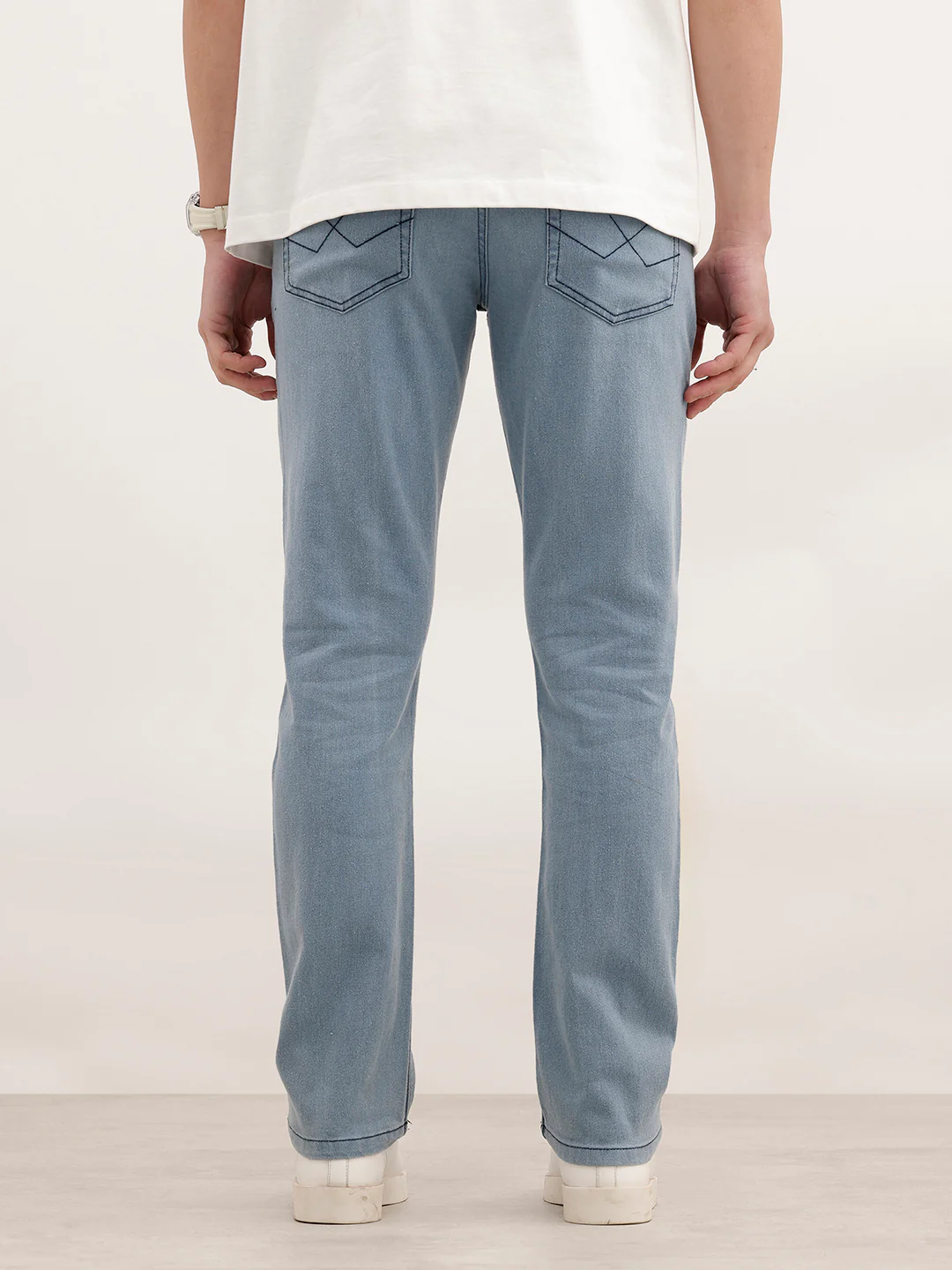 Solid Straight Fit Denim Jeans | Light Blue - Image 3
