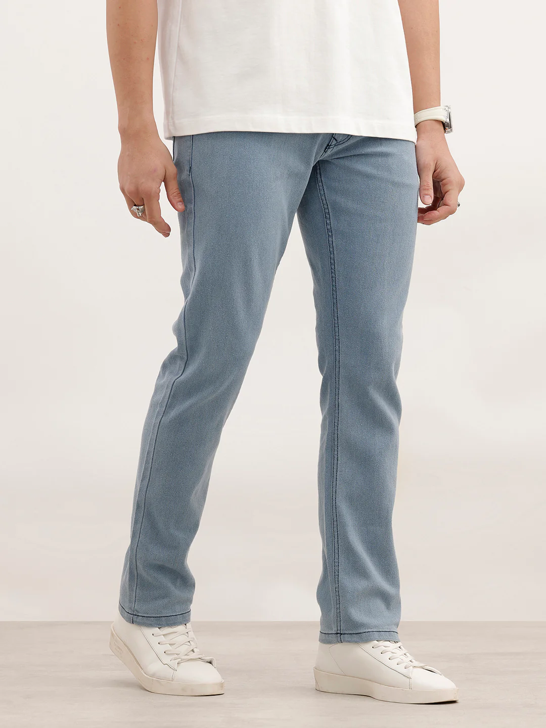 Solid Straight Fit Denim Jeans | Light Blue - Image 4