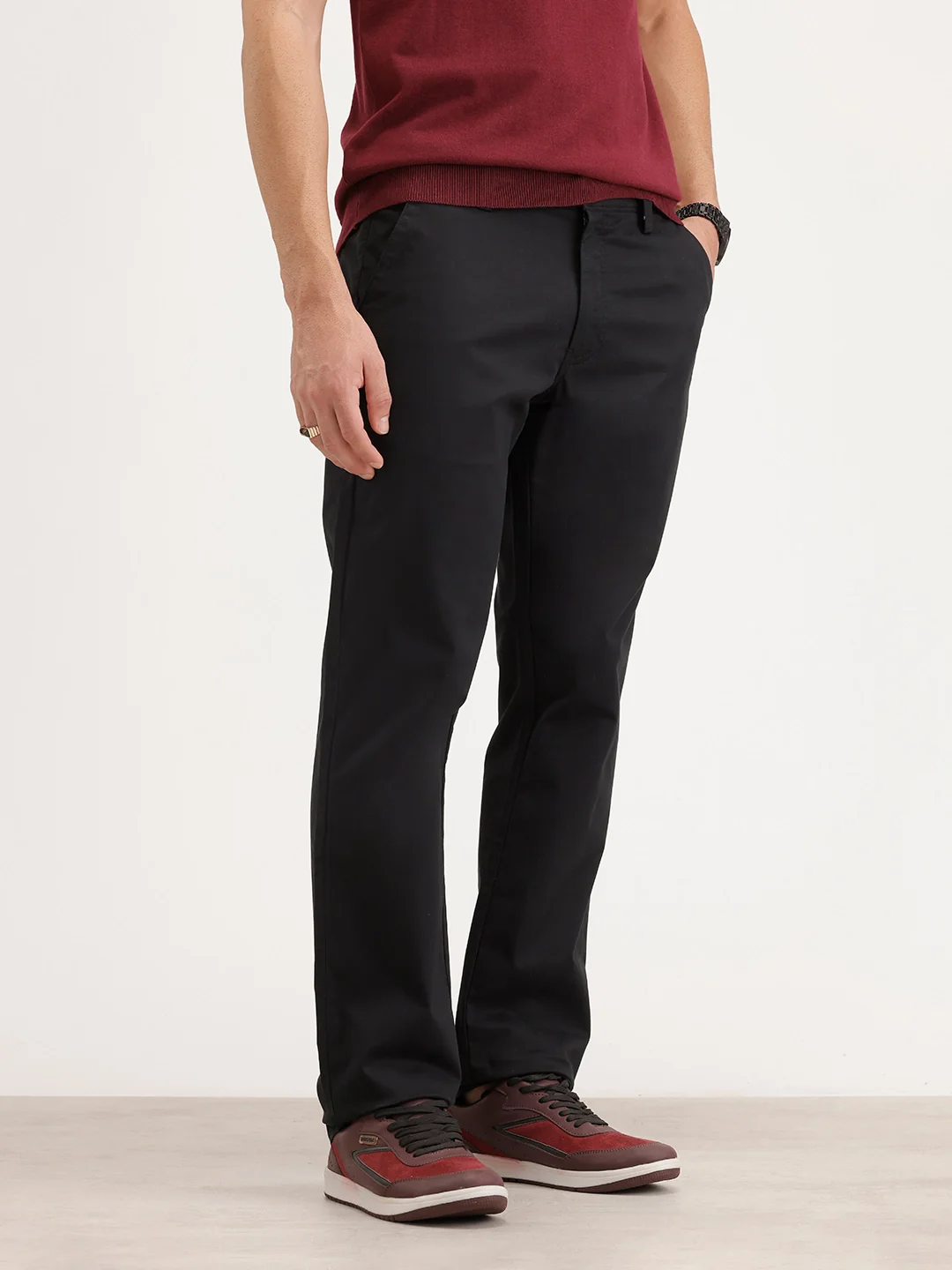 Solid Straight Fit Trouser | Black - Image 4