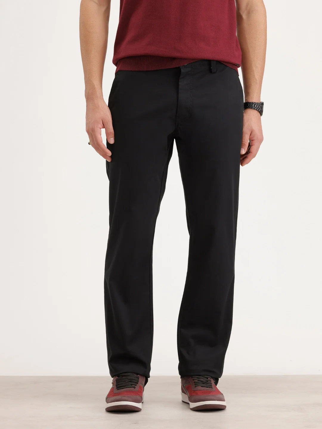 Solid Straight Fit Trouser | Black - Image 6