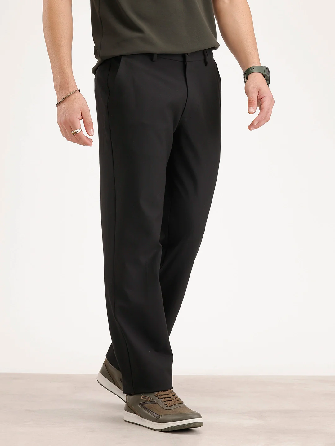 Solid Straight Fit Trouser | Black - Image 4