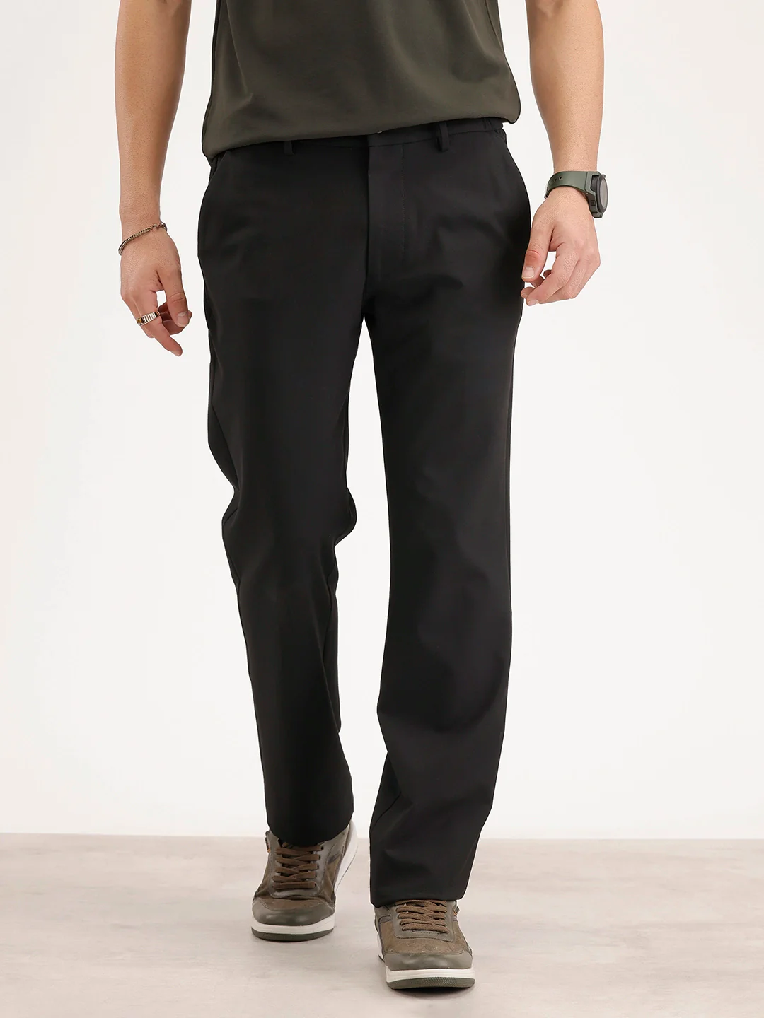 Solid Straight Fit Trouser | Black - Image 6