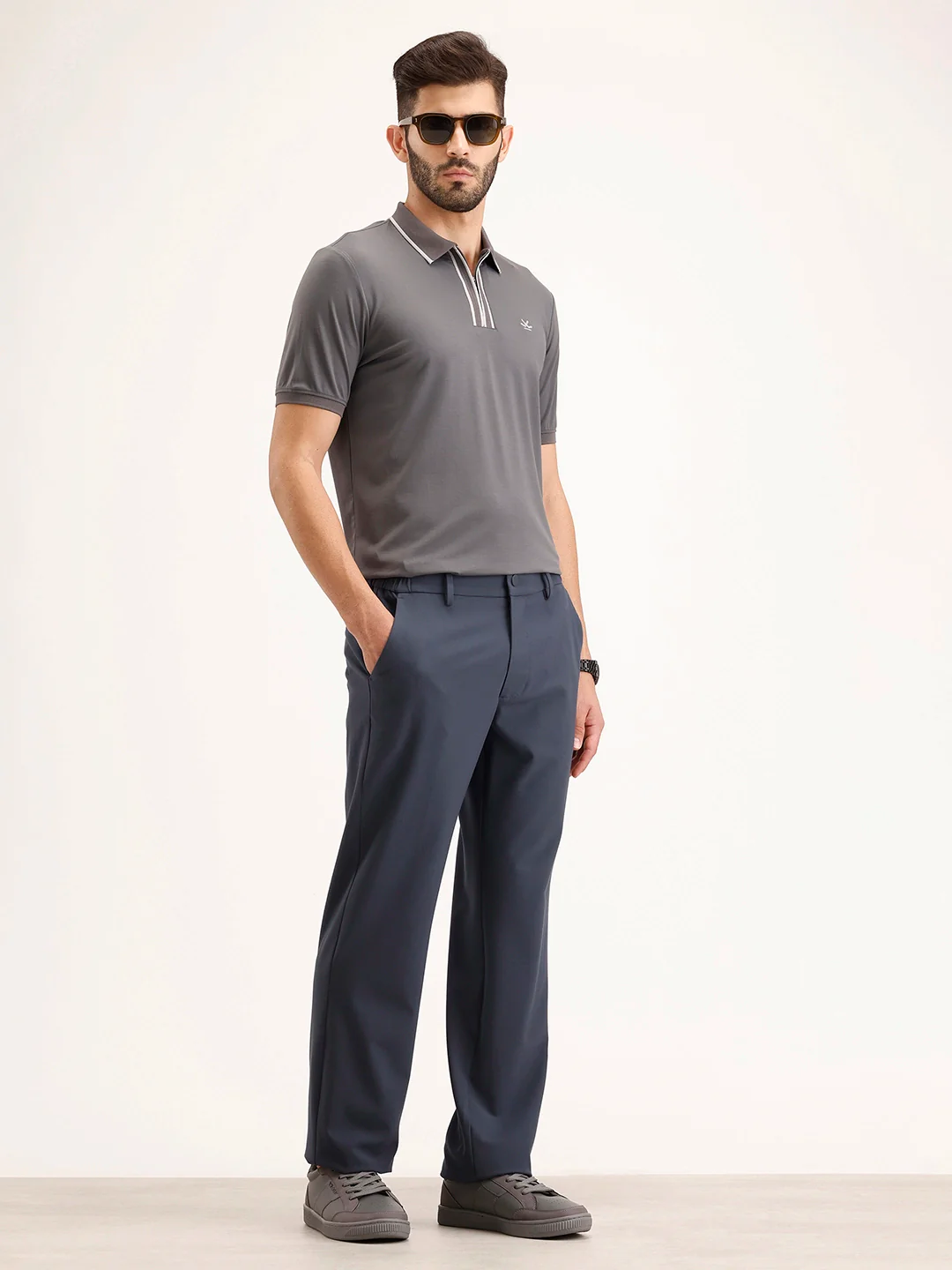 Solid Straight Fit Trouser | Blue - Image 2