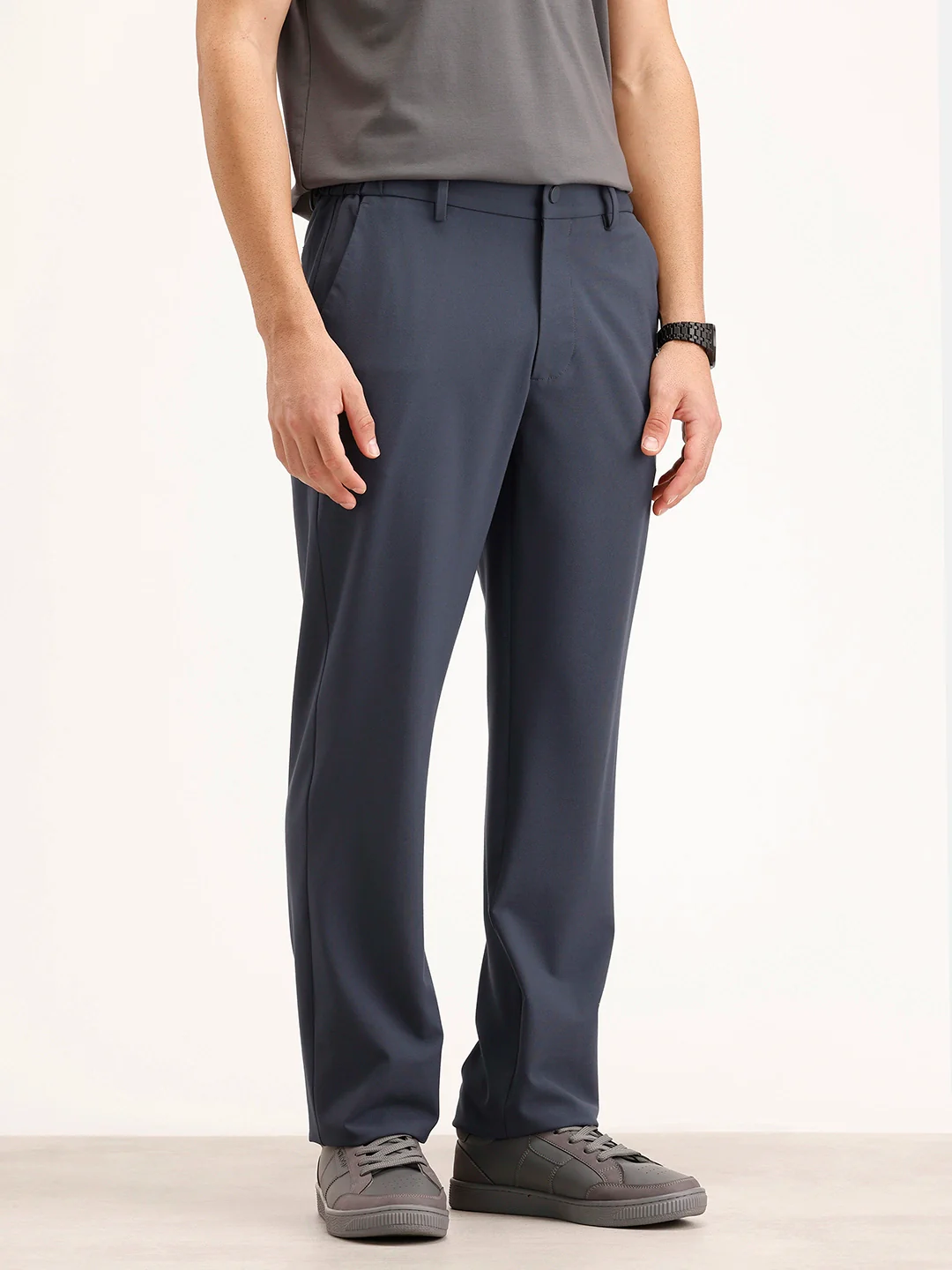 Solid Straight Fit Trouser | Blue - Image 4